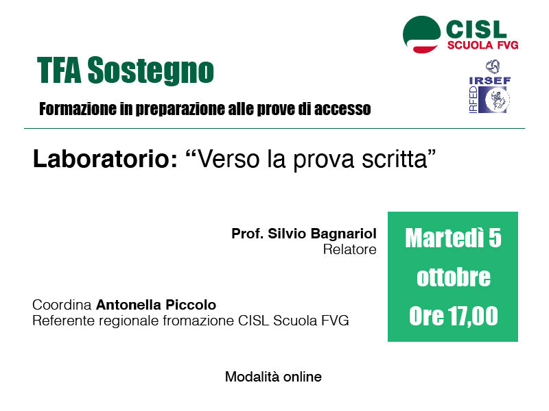 "Verso la prova scritta" - TFA Sostegno - CISL Scuola FVG